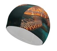 Bonnet de bain tortue de mer pour adulte, bonnet de bain en tissu élastique, bonnet de bain confortable pour cheveux longs et courts