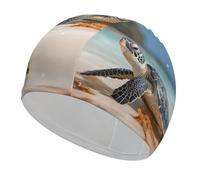 Bonnet de bain tortue de mer sur la plage Unisexe Adulte Bonnet de piscine antidérapant Confortable Durable Facile à mettre et à enlever Chapeau de bain imperméable Garde les cheveux au sec