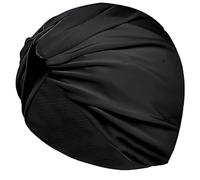 Bonnet de Bain Turban Noir pour Femme, Design plissé élégant, Coupe Confortable sans serrer, Grande Taille pour Cheveux Longs, Ouverture Large, Bonnet de Natation en Polyester