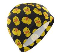 Bonnet de Bain Unisexe Adulte Bonnet de Bain Femme Homme Mignon Canard sur Noir Polyester