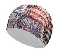 Bonnet de Bain Unisexe Classique avec Drapeau américain, feu d'artifice du 4 Juillet, Confortable et Tendance, pour Cheveux Longs et Courts