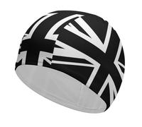 Bonnet de Bain Unisexe Noir avec Drapeau du Royaume-Uni, pour Femmes et Hommes, Cheveux Courts et Longs.