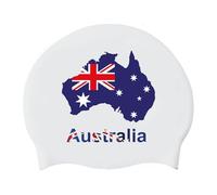 Bonnet De Bain Unisexe pour Adulte Motif Carte De L'Australie Amusante Drapeau National Bonnets De Bain pour Hommes Femmes Jeunes Bonnet De Bain Silicone Souple pour Cheveux Longs Et Courts Australie