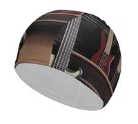 Bonnet de bain unisexe pour adulte, motif guitare, basse, instruments de musique, antidérapant, confortable, durable, facile à mettre et à enlever, étanche, garde les cheveux au sec