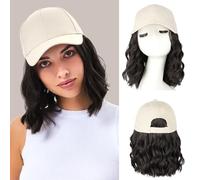 Bonnet de baseball pour femme avec extensions de cheveux synthétiques courts ondulés bouclés avec cheveux attachés, perruque réglable pour un usage quotidien