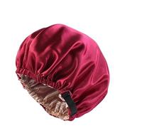 Bonnet de cheveux en Satin for dormir, Invisible, plat, Imitation soie, rond, soins capillaires, couvre-chef for femme, cérémonie, bouton de réglage, chapeau de nuit(Wine Red)