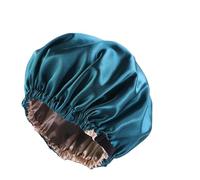 Bonnet de cheveux en Satin for dormir, Invisible, plat, Imitation soie, rond, soins capillaires, couvre-chef for femme, cérémonie, bouton de réglage, chapeau de nuit(Peacock Blue)