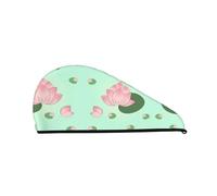 Bonnet de cheveux en velours corail avec fleurs de lotus qui attendent de fleurir - Turban à séchage rapide pour la maison et les voyages - Parfait pour les fêtes à la piscine, la plage, le bain