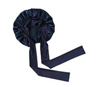 Bonnet de couchage en soie véritable for femmes, grand bonnet de sommeil avec Large bande élastique for soins capillaires bouclés, tresse Dreadlock(Deep Blue)