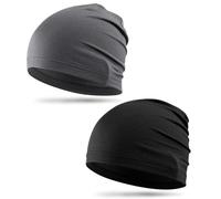 Bonnet de Course, 2pcs Skull Caps, Bonnet de Course Sport Homme Femme, Bonnets de Cyclisme, Idéale pour la Course à Pied, Le Ski, Le Cyclisme, l'Alpinisme, Le Fitness et Autres Sports (Noir + Gris)