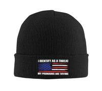 Bonnet de crâne Je m'identifie comme Une Menace Bonnet à Revers Hiver | 53-59Cm Chaud Bonnet de Pêcheur épais Bonnet Slouch toutes les saisons ski