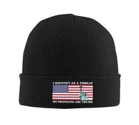 Bonnet de crâne Je m'identifie comme Une Menace Bonnet Cyclisme 53-59Cm | Confortable Bonnet de Pêcheur Chaud Bonnet Slouch ski toutes les saisons