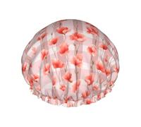 Bonnet de douche à carreaux roses et coquelicots, réutilisable, imperméable, double couche, élastique, pour toutes les longueurs de cheveux