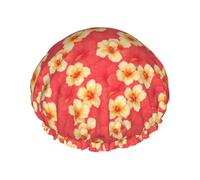 Bonnet de douche à fleurs d'hibiscus roses et blanches, réutilisable, imperméable, double couche, élastique, pour toutes les longueurs de cheveux