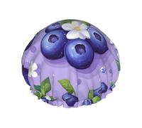 Bonnet de douche à fleurs et myrtilles pour femme, réutilisable, double couche, imperméable, élastique et ajustable, séchage rapide, doublure PEVA, idéal pour spa et salon de beauté. Convient à tout