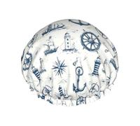 Bonnet de douche à imprimé ancre de navigation pour femme, réutilisable, double couche, bande élastique, bonnets de bain pour cheveux longs pour douche