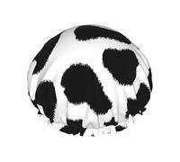 Bonnet de douche à imprimé animal en peau de vache noire et blanche, bonnets de bain réutilisables pour femmes cheveux longs, double couche imperméable chapeau de douche de bain protecteur de cheveu