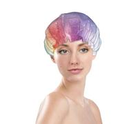 Bonnet de douche à imprimé arc-en-ciel, bonnet de bain imperméable réutilisable pour cheveux de femme, double couche élastique, protection des cheveux