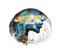 Bonnet de douche à imprimé cerveau d'intelligence artificielle avec élastique et réutilisable pour cheveux longs et courts, bonnet DoubleHair