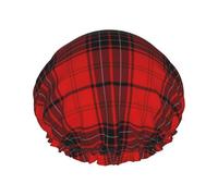 Bonnet de douche à imprimé écossais rouge et noir pour femme, léger, réutilisable, doux, double couche, étanche, étanche.