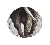 Bonnet de douche à imprimé éléphant coloré pour homme et femme - Réutilisable - Double couche en tissu - Bonnet de bain pour filles - 27 cm
