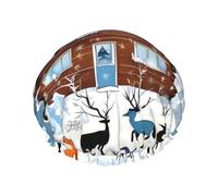 Bonnet de douche à imprimé fauve d'hiver pour homme et femme - Réutilisable, double couche, imperméable, durable, respirant