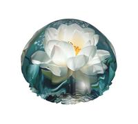 Bonnet de douche à imprimé fleurs de lotus blanc pour homme et femme, bonnet de bain réutilisable en tissu double couche, bonnet de bain pour filles, bonnets de cheveux, 27 cm