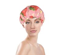 Bonnet de douche à imprimé fraise, imperméable et réutilisable pour les cheveux des femmes, double couche élastique, protection des cheveux