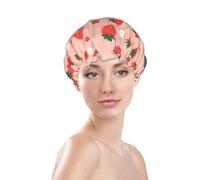 Bonnet de douche à imprimé fraise, imperméable et réutilisable pour les cheveux des femmes, double couche élastique, protection des cheveux
