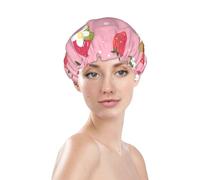 Bonnet de douche à imprimé fraise, imperméable et réutilisable pour les cheveux des femmes, double couche élastique, protection des cheveux