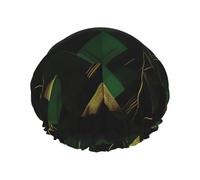 Bonnet de douche à imprimé géométrique noir, vert et doré, élastique et réutilisable pour cheveux longs, grand bonnet de douche imperméable, pour femmes, hommes, enfants