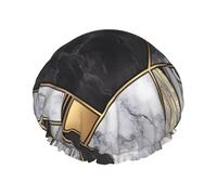 Bonnet de douche à imprimé marbre noir doré - Réutilisable, double couche, avec bande élastique - Parfait pour la maison, le spa, l'hôtel et les voyages