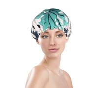 Bonnet de douche à imprimé palmier tropical, imperméable et réutilisable, bonnet de bain pour femmes, double couche, élastique pour protection des cheveux