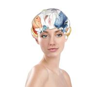 Bonnet de douche à imprimé papillon rose, bonnet de bain imperméable réutilisable pour cheveux de femme, double couche, élastique pour protection des cheveux