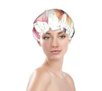 Bonnet de douche à imprimé papillon rose, bonnet de bain imperméable réutilisable pour cheveux de femme, double couche, élastique pour protection des cheveux