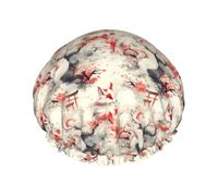 Bonnet de douche à imprimé renard pour femme, réutilisable, double couche, bande élastique, bonnet de bain pour cheveux longs pour douche