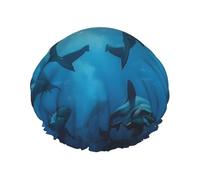 Bonnet de douche à imprimé requins marteaux pour femmes et hommes, bonnet de bain réutilisable en tissu double couche, bonnet de cheveux pour filles, 27 cm