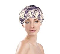 Bonnet de douche à imprimé violet, bonnet de bain imperméable réutilisable pour cheveux de femme, double couche élastique, protection des cheveux