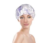 Bonnet de douche à imprimé violet, bonnet de bain imperméable réutilisable pour cheveux de femme, double couche élastique, protection des cheveux