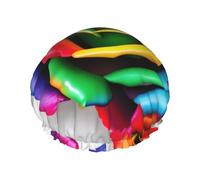 Bonnet de douche à motif de rose arc-en-ciel avec une double couche, maintient bien vos cheveux, que ce soit pendant la douche ou le bain.