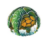 Bonnet de douche à motif de tortue de dessin animé pour femme - Double couche - Bonnet de bain épais réutilisable et imperméable avec bande élastique - Lavable - Pour homme et femme - Spa et salon