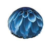 Bonnet de douche à motif fleur de dahlia bleu pour femme, double couche, bonnet de bain épais réutilisable et imperméable avec bande élastique, bonnet de douche lavable pour homme et femme, spa, salon