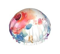 Bonnet de douche à motif floral aquarelle réutilisable et imperméable pour homme et femme avec bande élastique - Bonnet de bain double couche lavable pour toutes les coiffures - Facile à transporter