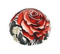 Bonnet de douche à motif floral rose lierre avec feuilles - Bonnet de douche réutilisable et imperméable pour homme et femme - Bande élastique - Double couche - Lavable - Pour toutes les coiffures
