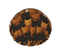 Bonnet de douche à motifs de chatons orange et noirs, réutilisable, imperméable, double couche, élastique, pour toutes les longueurs de cheveux.