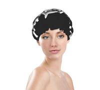 Bonnet de douche à motifs noirs avec chien qui regarde par un trou, doublé et imperméable, taille unique.