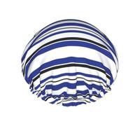 Bonnet de douche à rayures réutilisable double couche pour cheveux non mouillés, grande taille pour toutes les longueurs de cheveux