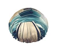Bonnet de douche à thème bateau pour femme - Réutilisable et imperméable - Bande élastique lavable - Bonnet de bain double couche - Extra large pour cheveux longs