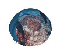 Bonnet de douche amusant avec imprimé dauphin qui vous regarde, réutilisable, imperméable, double couche avec sangle élastique, taille unique