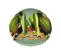 Bonnet de douche amusant avec motif grenouilles vertes pour femme, léger, réutilisable, doux, double couche, étanche, étanche.